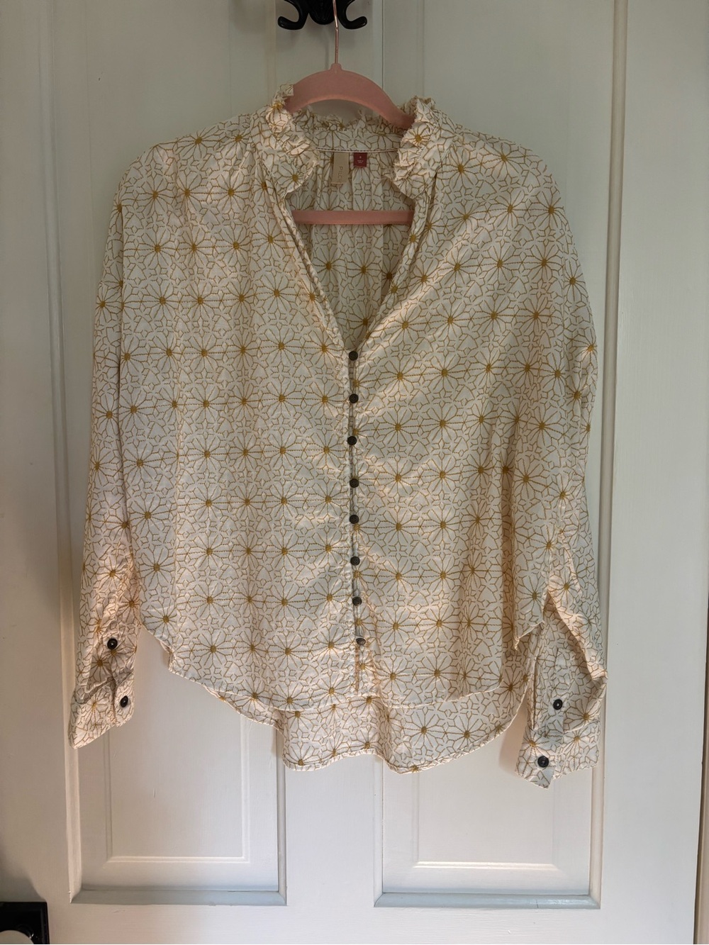 Anthropolgie Pilcro Cream Floral Button-Front Women's Blouse